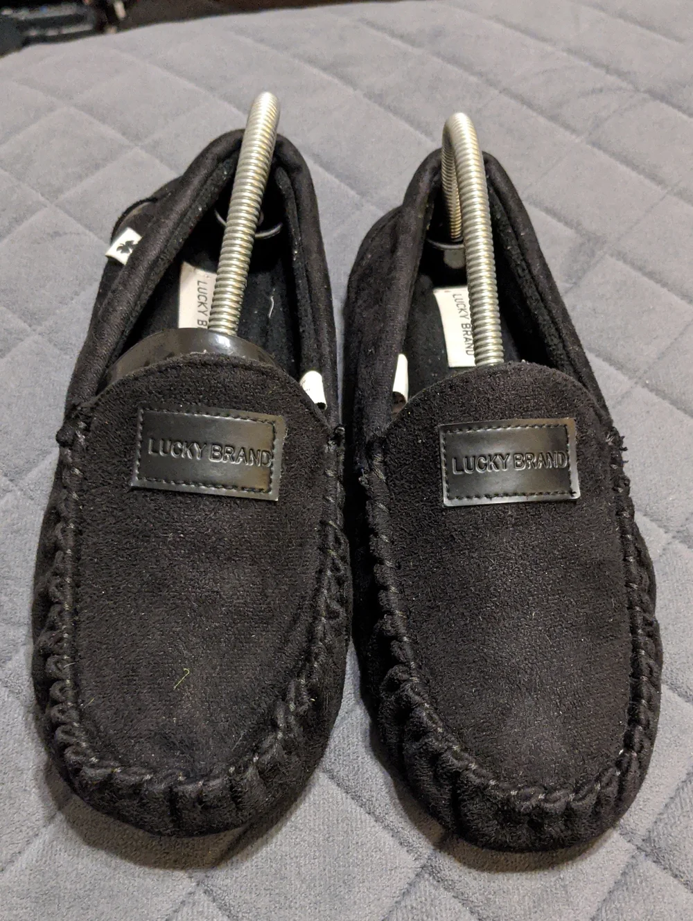 Lucky Brand Black Micro Suede Moccasin Loafer Slippers Boys Size 5